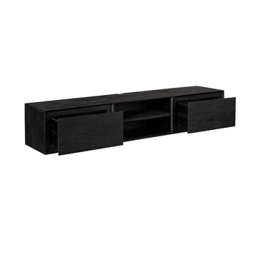 TV-Möbel - Mangoholz Schwarz, Grifflose Schubladen, Schwebendes Design, 160 cm – Ambiance | Starfurn