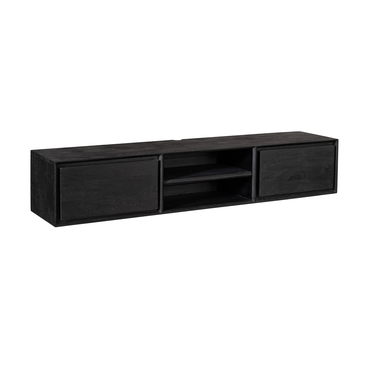 TV-Möbel - Mangoholz Schwarz, Grifflose Schubladen, Schwebendes Design, 160 cm – Ambiance | Starfurn