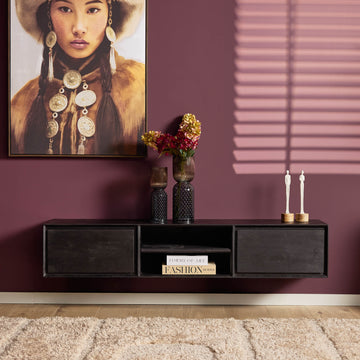 TV-Möbel - Mangoholz Schwarz, Grifflose Schubladen, Schwebendes Design, 160 cm – Ambiance | Starfurn