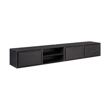 TV-Möbel - Mangoholz Schwarz, Grifflose Schubladen, Schwebendes Design, 200 cm – Ambiance | Starfurn