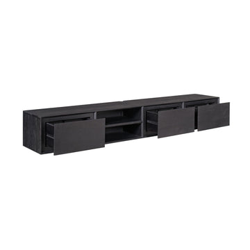 TV-Möbel - Mangoholz Schwarz, Grifflose Schubladen, Schwebendes Design, 200 cm – Ambiance | Starfurn
