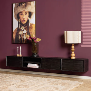 TV-Möbel - Mangoholz Schwarz, Grifflose Schubladen, Schwebendes Design, 240 cm – Ambiance | Starfurn