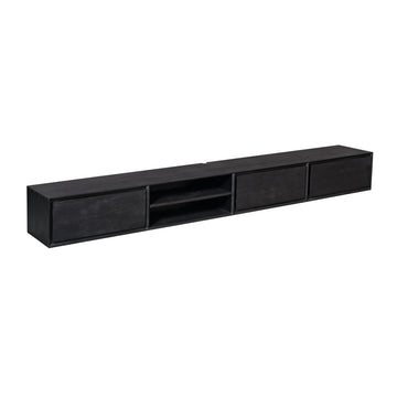TV-Möbel - Mangoholz Schwarz, Grifflose Schubladen, Schwebendes Design, 240 cm – Ambiance | Starfurn