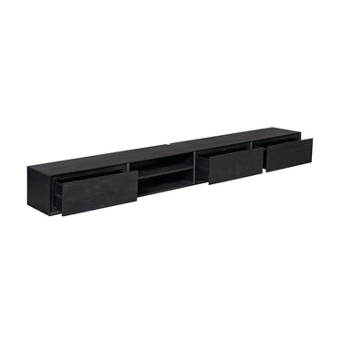 Floating TV Unit – Mango Wood, Black Finish, Handleless Drawers – Ambiance | Starfurn