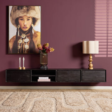 TV-Möbel - Mangoholz Schwarz, Grifflose Schubladen, Schwebendes Design, 240 cm – Ambiance | Starfurn