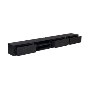 TV-Möbel - Mangoholz Schwarz, Grifflose Schubladen, Schwebendes Design, 280 cm – Ambiance | Starfurn