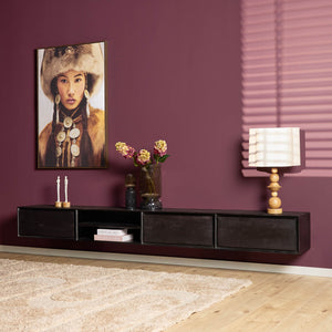 TV-Möbel - Mangoholz Schwarz, Grifflose Schubladen, Schwebendes Design, 280 cm – Ambiance | Starfurn