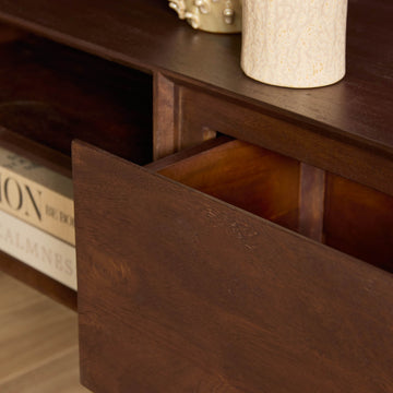 TV-Möbel - Mangoholz Braun, Grifflose Schubladen, Schwebendes Design, 160 cm – Ambiance | Starfurn