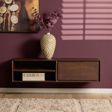 TV-Möbel - Mangoholz Braun, Grifflose Lade, Schwebendes Design, 120 cm – Ambiance | Starfurn