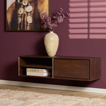 TV-Möbel - Mangoholz Braun, Grifflose Lade, Schwebendes Design, 120 cm – Ambiance | Starfurn