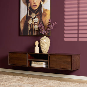 TV-Möbel - Mangoholz Braun, Grifflose Schubladen, Schwebendes Design, 160 cm – Ambiance | Starfurn