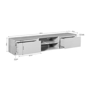 TV-Möbel - Mangoholz Braun, Grifflose Schubladen, Schwebendes Design, 160 cm – Ambiance | Starfurn