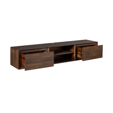 TV-Möbel - Mangoholz Braun, Grifflose Schubladen, Schwebendes Design, 160 cm – Ambiance | Starfurn
