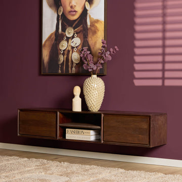 TV-Möbel - Mangoholz Braun, Grifflose Schubladen, Schwebendes Design, 160 cm – Ambiance | Starfurn
