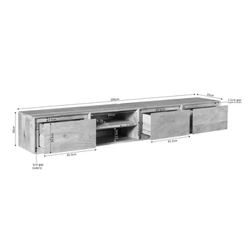 TV-Möbel - Mangoholz Braun, Grifflose Schubladen, Schwebendes Design, 200 cm – Ambiance | Starfurn