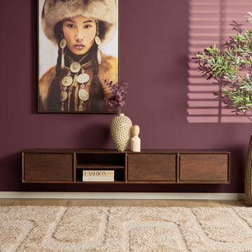 TV-Möbel - Mangoholz Braun, Grifflose Schubladen, Schwebendes Design, 200 cm – Ambiance | Starfurn