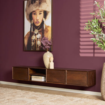 TV-Möbel - Mangoholz Braun, Grifflose Schubladen, Schwebendes Design, 200 cm – Ambiance | Starfurn