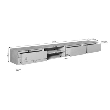 Floating TV Unit – Mango Wood, Handleless Drawer Design, Open Storage Compartments – Ambiance | Starfurn