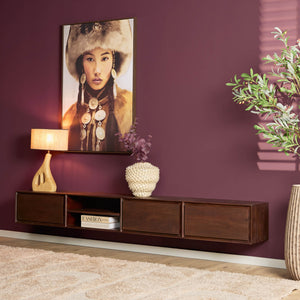 TV-Möbel - Mangoholz Braun, Grifflose Schubladen, Schwebendes Design, 240 cm – Ambiance | Starfurn