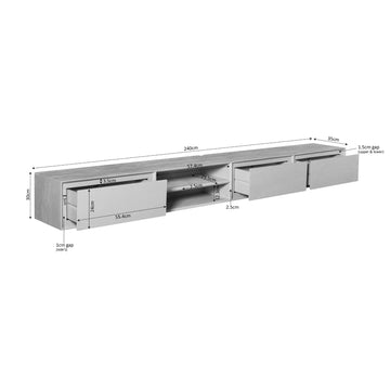 TV-Möbel - Mangoholz Braun, Grifflose Schubladen, Schwebendes Design, 240 cm – Ambiance | Starfurn