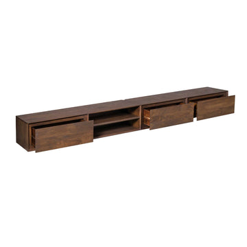 TV-Möbel - Mangoholz Braun, Grifflose Schubladen, Schwebendes Design, 240 cm – Ambiance | Starfurn