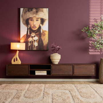 TV-Möbel - Mangoholz Braun, Grifflose Schubladen, Schwebendes Design, 240 cm – Ambiance | Starfurn