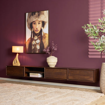 TV-Möbel - Mangoholz Braun, Grifflose Schubladen, Schwebendes Design, 280 cm – Ambiance | Starfurn