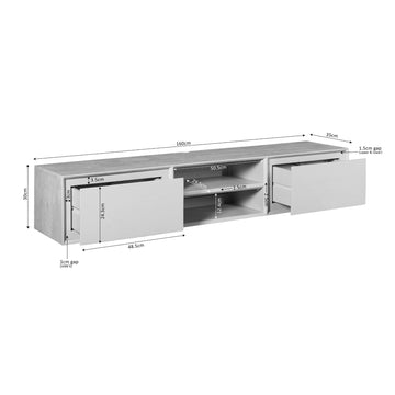 TV-Möbel - Mangoholz Sand, Grifflose Schubladen, Schwebendes Design, 160 cm – Ambiance | Starfurn