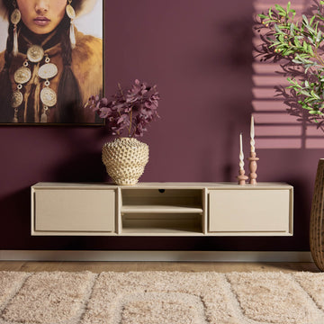 TV-Möbel - Mangoholz Sand, Grifflose Schubladen, Schwebendes Design, 160 cm – Ambiance | Starfurn