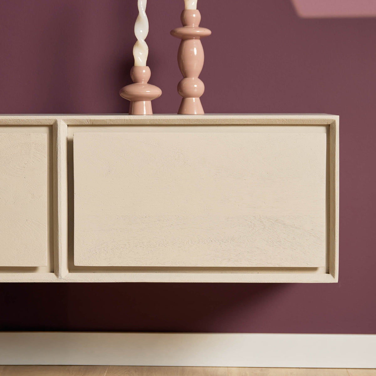 Floating TV Unit – Mango Wood, Sand Finish, Handleless – Ambiance | Starfurn