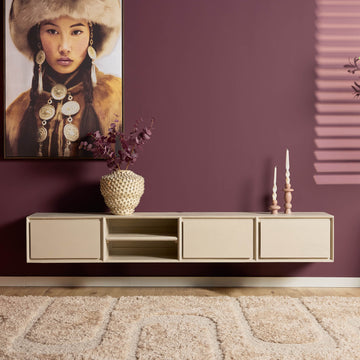 TV-Möbel – Schwebende Wandmontage, Sandfarbene Front, Grifflose Optik, 200 cm - Ambiance | Starfurn