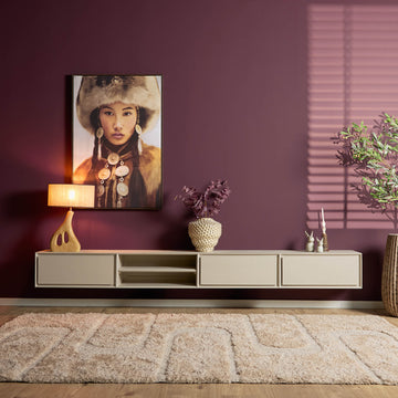 TV-Möbel - Mangoholz Sand, Grifflose Schubladen, Schwebendes Design, 240 cm – Ambiance | Starfurn