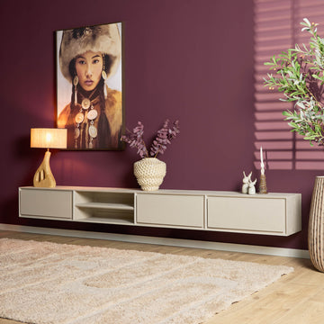 TV-Möbel - Mangoholz Sand, Grifflose Schubladen, Schwebendes Design, 240 cm – Ambiance | Starfurn
