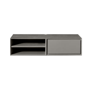 TV Unit – Mango Wood, Taupe, Wall-mounted, 2 Open Compartments, Handleless Drawer – Ambiance | Starfurn