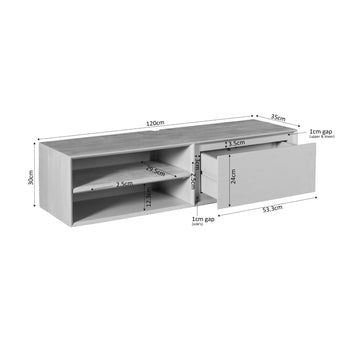 TV-Möbel - Mangoholz Taupe, Grifflose Lade, Schwebendes Design, 120 cm – Ambiance | Starfurn