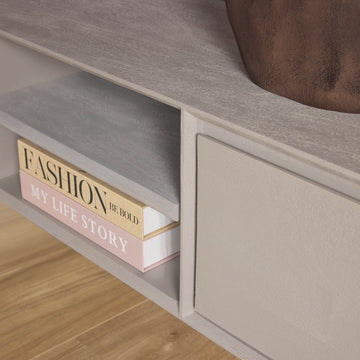 TV-Möbel - Mangoholz Taupe, Grifflose Lade, Schwebendes Design, 120 cm – Ambiance | Starfurn