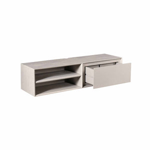 TV Unit – Mango Wood, Taupe, Wall-mounted, 2 Open Compartments, Handleless Drawer – Ambiance | Starfurn
