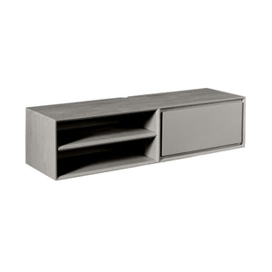 TV Unit – Mango Wood, Taupe, Wall-mounted, 2 Open Compartments, Handleless Drawer – Ambiance | Starfurn