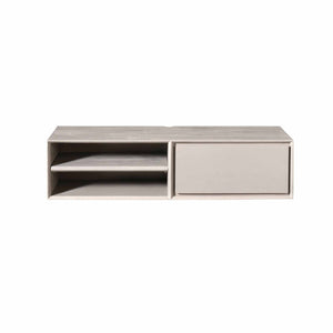 TV Unit – Mango Wood, Taupe, Wall-mounted, 2 Open Compartments, Handleless Drawer – Ambiance | Starfurn