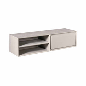 TV Unit – Mango Wood, Taupe, Wall-mounted, 2 Open Compartments, Handleless Drawer – Ambiance | Starfurn