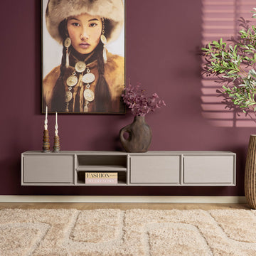 TV-Möbel - Mangoholz Taupe, Grifflose Schubladen, Schwebendes Design, 200 cm – Ambiance | Starfurn