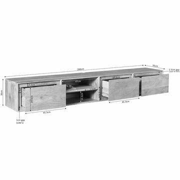 TV-Möbel - Mangoholz Taupe, Grifflose Schubladen, Schwebendes Design, 200 cm – Ambiance | Starfurn