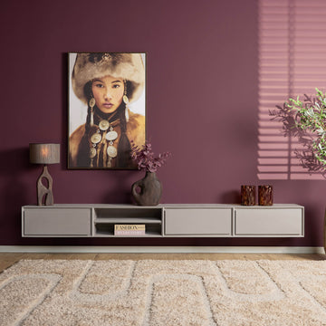 TV-Möbel - Mangoholz Taupe, Grifflose Schubladen, Schwebendes Design, 280 cm – Ambiance | Starfurn