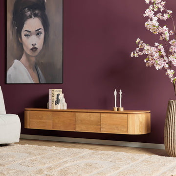 TV-Möbel - Mangoholz Natur, Schwebendes Design, Vier Türen, 200 cm – Excellent | Starfurn