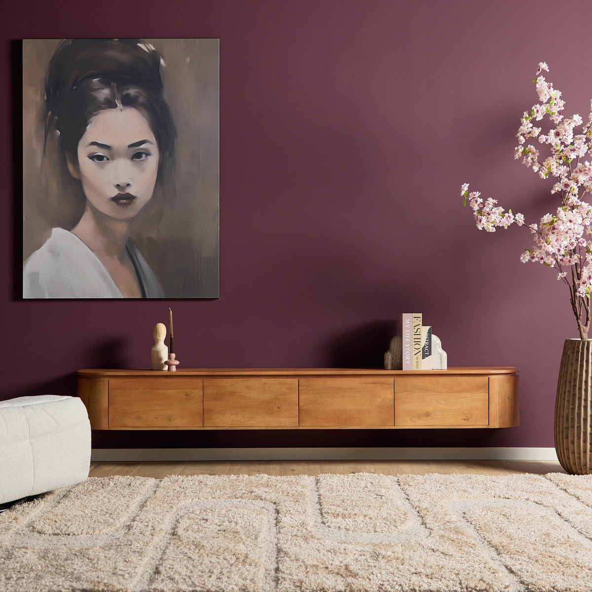 TV-Möbel - Mangoholz Natur, Schwebendes Design, Vier Türen, 240 cm – Excellent | Starfurn
