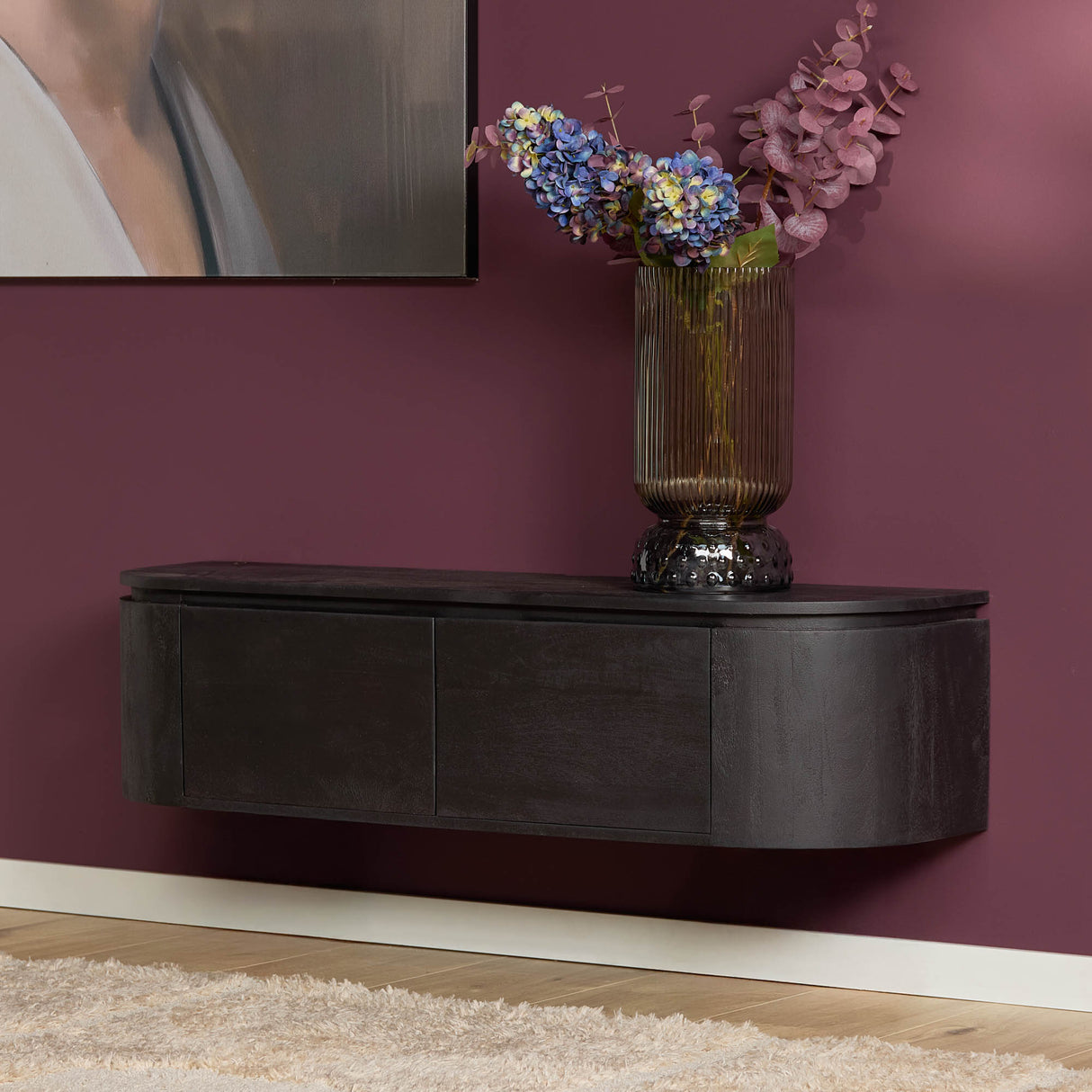 TV-Möbel - Mangoholz Schwarz, Schwebendes Design, Zwei Türen, 120 cm – Excellent | Starfurn