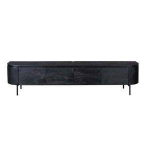 Floating TV Unit – Mango Wood, Black Finish, Four Doors – Excellent | Starfurn