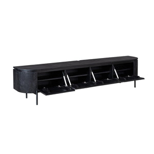 Floating TV Unit – Mango Wood, Black Finish, Four Doors – Excellent | Starfurn