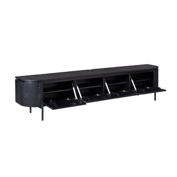 TV-Möbel - Mangoholz Schwarz, Schwebendes Design, Vier Türen, 200 cm – Excellent | Starfurn