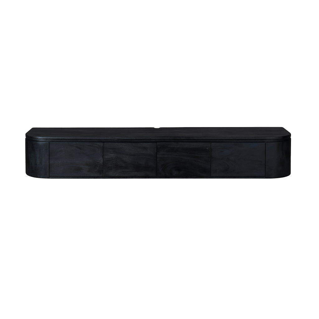 Floating TV Unit – Mango Wood, Black Finish, Four Doors – Excellent | Starfurn